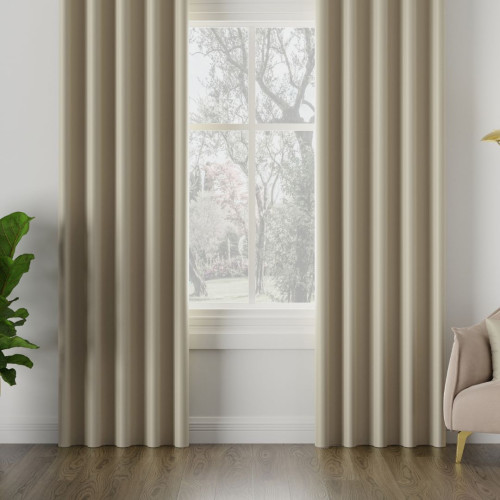 Zasłona do salonu z tkaniny zaciemniającej typu blackout na taśmie, kolor jasny kremowy - szyta na wymiar