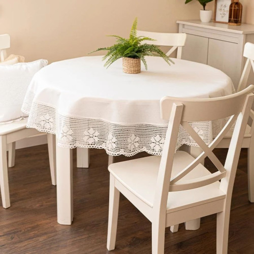 Bawełniany, okrągły obrus z ażurem, kolor biały, oferowany w 2 rozmiarach, Rachela