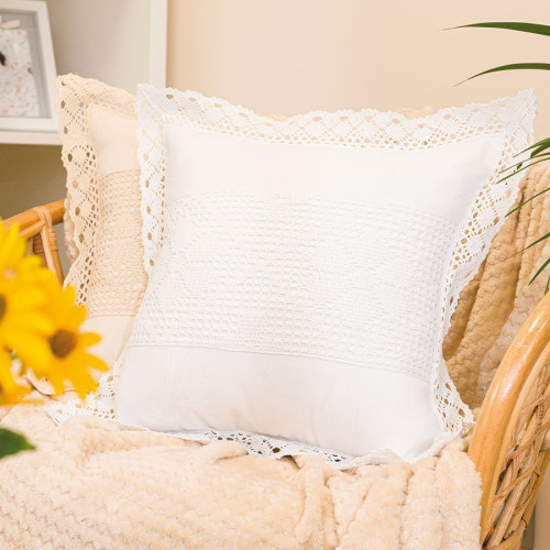 Poszewka bawełniana z przeszyciem i wykończeniem ażurowym, kolor biały, rozmiar 40x40 cm, Rachela