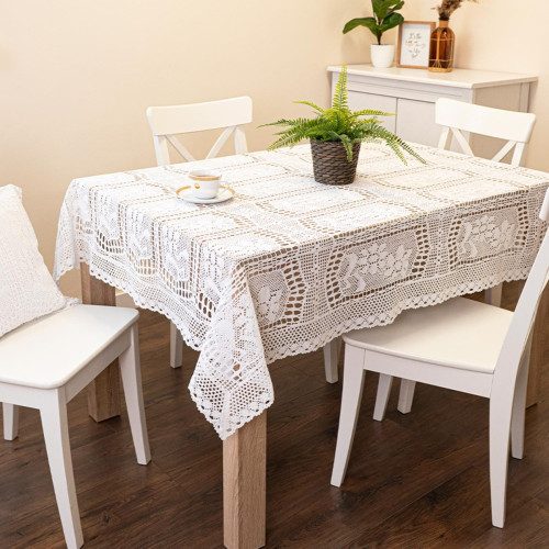Bawełniany, prostokątny obrus ażurowy, kolor biały, oferowany w kilku rozmiarach, Iness