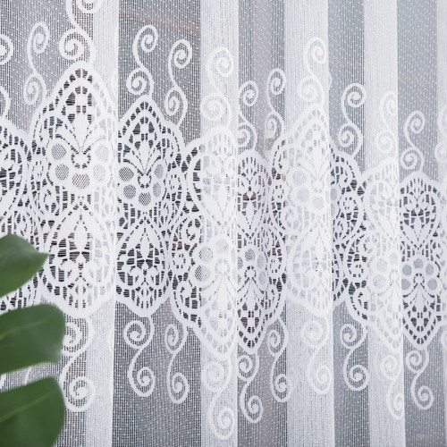 Długa firana żakardowa do salonu w kolorze białym, wzór pasowy, wysokość 250 cm, 018495 - sprzedawana na metry
