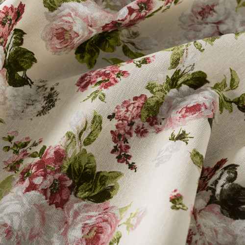  Tkanina bawełniana na zasłony lub obrusy z nadrukiem, kolor różowy, szerokość 140 cm, Eliana - sprzedawana na metry