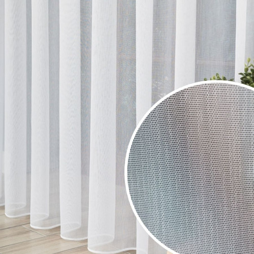 Długa firana,  gładka siateczka z ołowianką, kolor biały, dostępna w 2 wysokościach - sprzedawana na metry