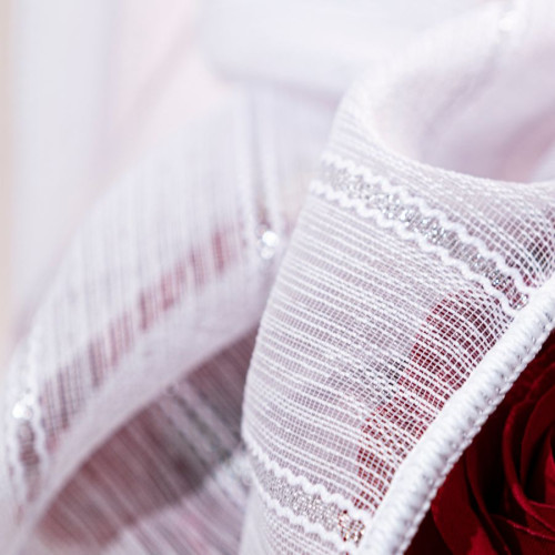 Długa firanka do salonu na przelotkach biała w srebrne pasy Silver - szyta na wymiar