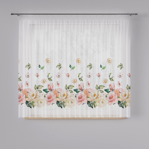 Firanka woalowa z ołowianką, drukowana w róże, wysokość 157 cm, Atena - sprzedawana na metry