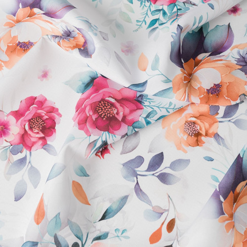 Tkanina zasłonowa drukowana w polne kwiaty, wielokolorowa, szerokość 140 cm, Karen- sprzedawana na metry