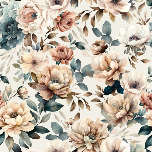 Welwetowy materiał na zasłonowy z nadrukiem, kolor beżowy, szerokość 150 cm, Alba - sprzedawana na metry