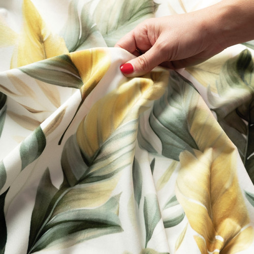 Welwetowy materiał na zasłony, kolor biały z nadrukiem w tonacji zielonej, wysokość 300 cm, Olive - sprzedawany na metry