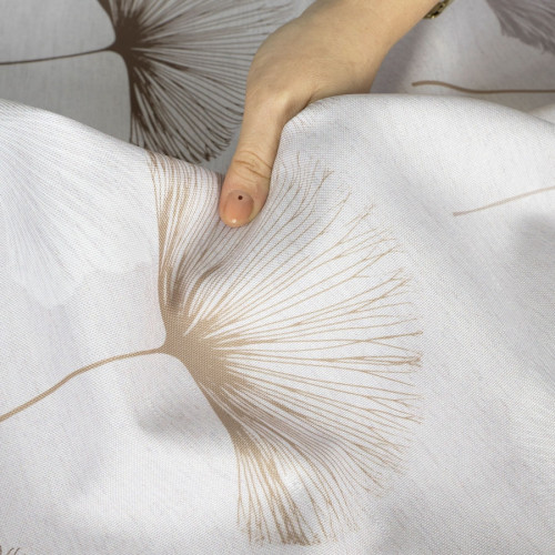 Wodoodporny materiał na obrusy lub zasłony drukowany w kolorze szro-beżowym szerokość 160 cm Ginko Bilboa - sprzedawany na metry