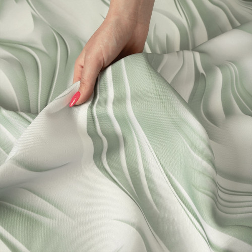 Wodoodporny materiał na zasłony i obrusy z nadrukiem w kolorze szałwiowym, szerokość 160 cm, Calm - sprzedawany na metry