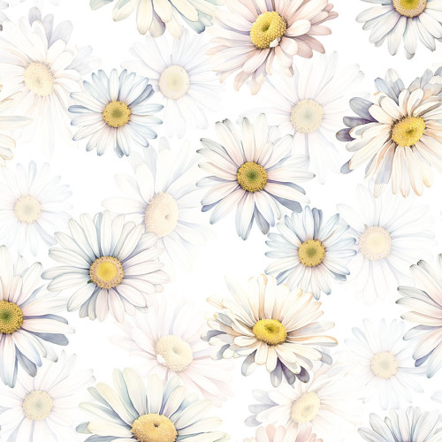 Tkanina wodoodporna, biała z nadrukiem kwiatowym po całości, szerokość 145 cm, Stokrotki - sprzedawana na metry