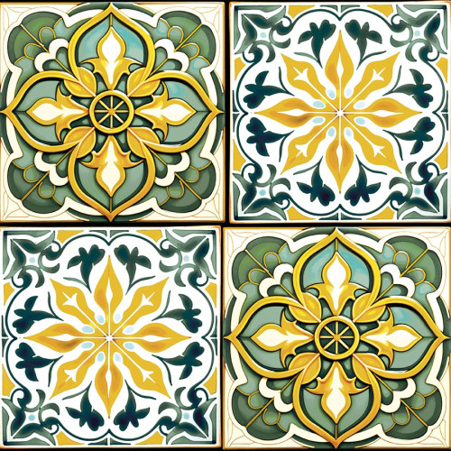 Tkanina zasłonowa z wodoodporna z  nadrukiem w kolorze zielono-żółtym, szerokość 160 cm, Malik - sprzedawana na metry