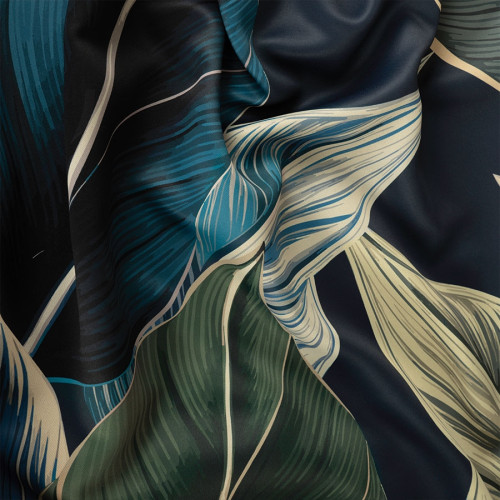 Materiał na zasłony zaciemniający typu blackout, drukowany wzór liście, wysokość 300 cm, Zurin - sprzedawany na metry