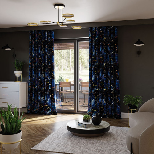 Zasłona zaciemniająca typu blackout na taśmie Marbel, szerokość 135 cm, kolor granatowy - szyta na wymiar