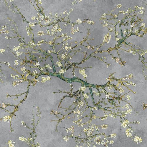 Welwetowy materiał na zasłony, drukowany w odcieniu pastelowo-fioletowym, szerokość 150 cm, Kwitnący migdałowiec - sprzedawany na metry