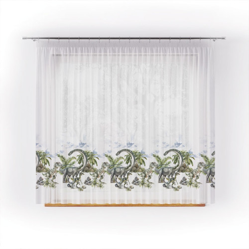 Firanka woal drukowany do pokoju chłopca ze wzorem w Dinozaury, wysokość 157 cm - szyta na wymiar