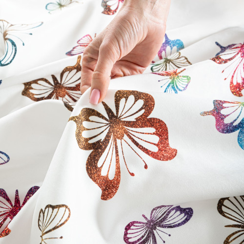 Materiał na zasłony do pokoju dziecięcego Motylki, szerokość 165 cm, kolor biały - sprzedawana na metry