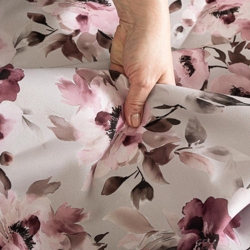 Wodoodporny materiał na obrusy lub zasłony, kolor szary z kolorowym nadrukiem, szerokość 160 cm, Florencja - sprzedawany na metry