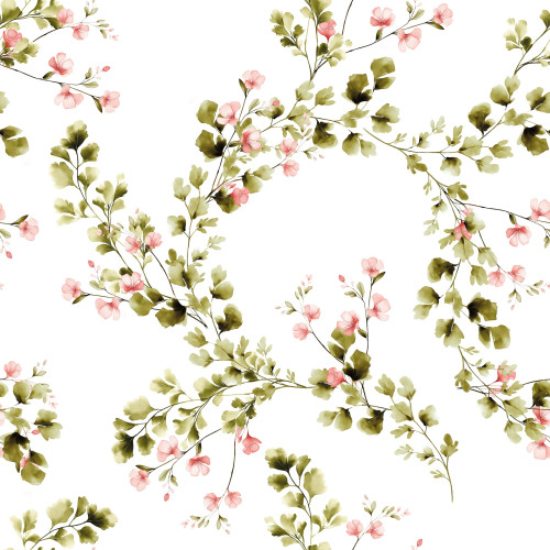 Welurowy materiał na zasłony, kolor biały z zielonym nadrukiem szerokość 150 cm Zielina - sprzedawana na metry