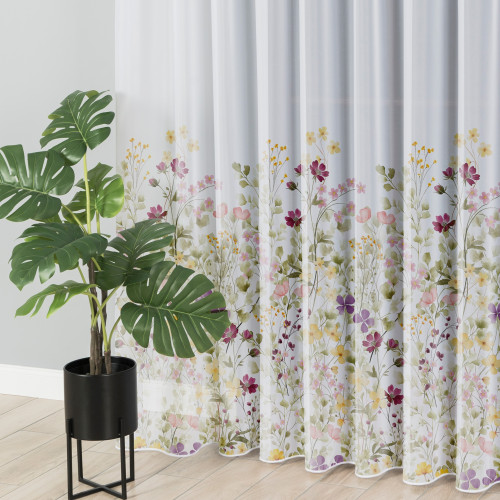 Firana woalowa Florina 295 cm z kolorowym kwiatowym nadrukiem i ołowianką – dekoracja okienna do salonu.