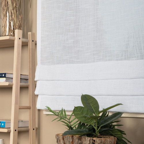 Atrapa rolety rzymskiej z trzema zakładkami, tkanina typu len, na karnisz, 140x130 cm, kolor biały