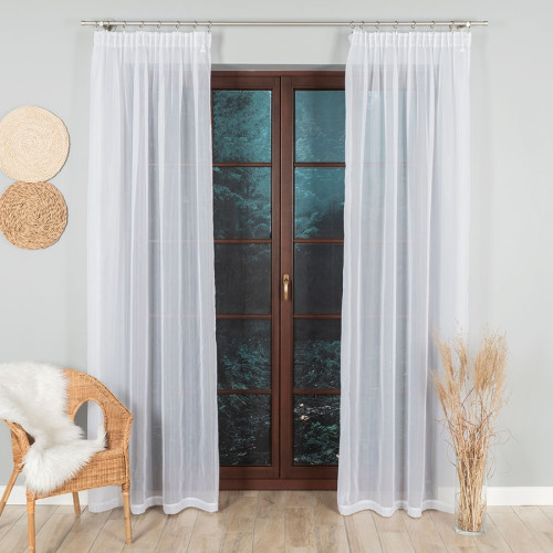 Firana gotowa z woalu, uszyta na taśmie, kolor biały, rozmiar 140x230 cm, FG0001