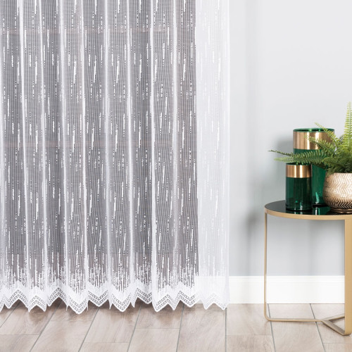 Firana żakardowa deszczyk na tunelu, kolor biały - szyta na wymiar