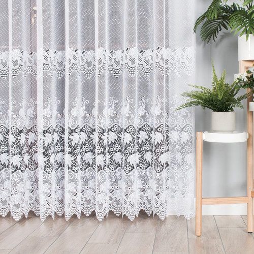 Firanka żakardowa do szyny sufitowej z roślinnym wzorem, kolor biały, wysokość do 250 cm - szyta na wymiar