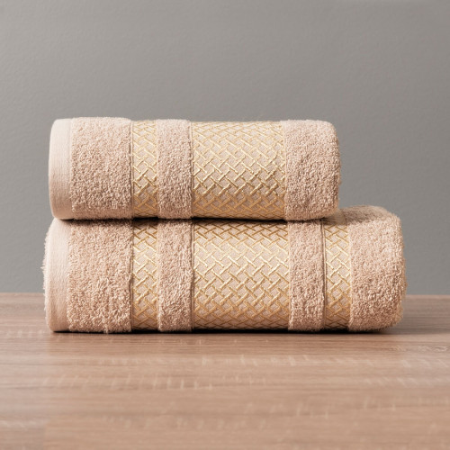 Beżowy ręcznik bawełniany Lionel ze złotą bordiurą