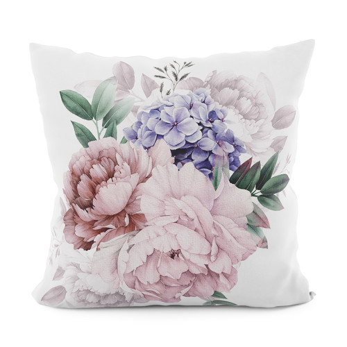 Poszewka welwetowa na poduszkę w kwiaty Peoni, 40x40cm