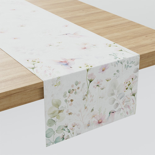 Welurowy bieżnik typu Milas z roślinno-zwierzęcym motywem w pastelowych kolorach, rozmiar 38x160 cm