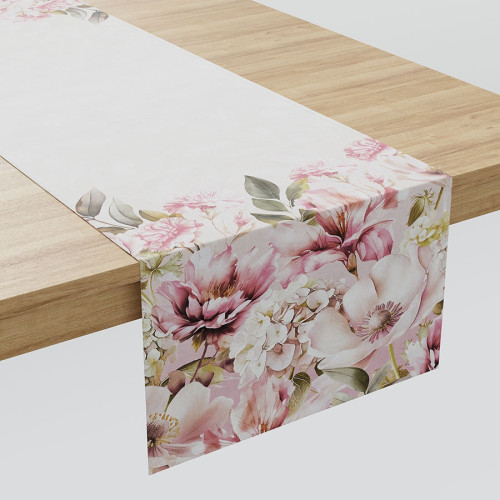 Welurowy bieżnik z motywem fioletowych kwiatów, rozmiar 38x160 cm, Wera