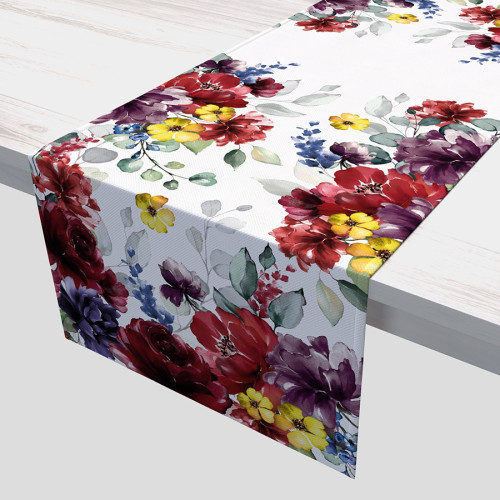 Bieżnik z tkaniny wodoodpornej z kolorowym nadrukiem, wykończony listwą, rozmiar 38x160 cm, Jolanda