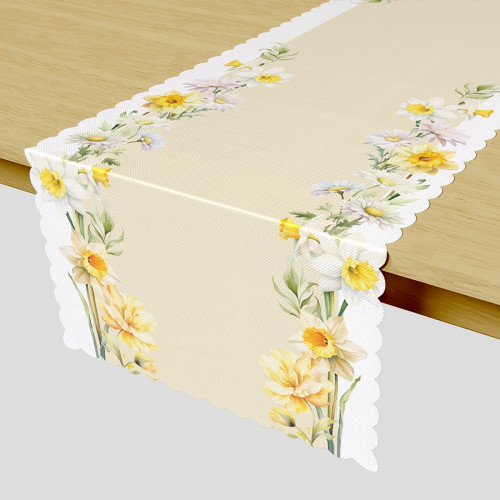 Bieżnik wodoodporny z nadrukiem, kolorystyka beżowo-żółta, rozmiar 38x160 cm, Wiosenna polana