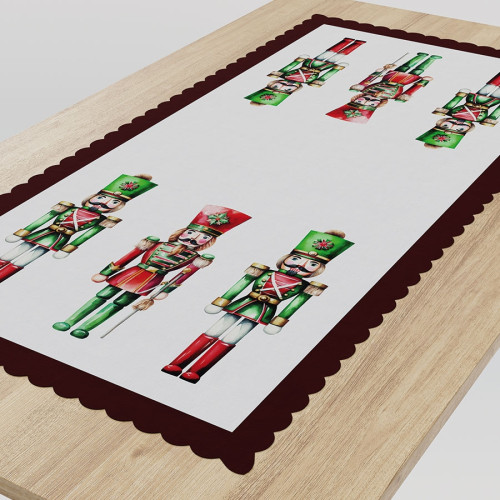 Bieżnik z tkaniny wodoodpornej ze świątecznym nadrukiem, rozmiar 50x100 cm, Dziadki do orzechów