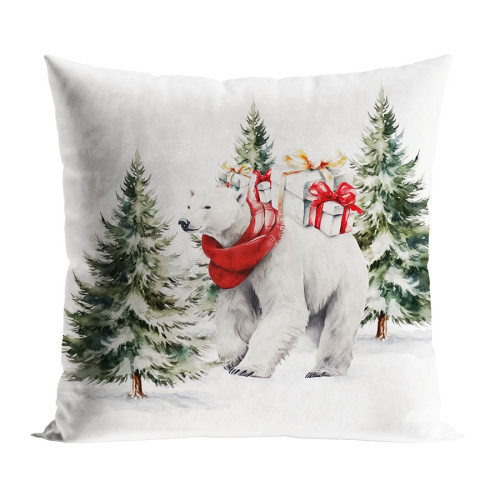 Poszewka welwetowa ze świątecznym nadrukiem, rozmiar 45x45 cm, Miś polarny