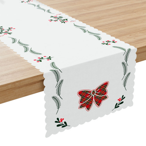 Bieżnik z tkaniny wodoodpornej ze świątecznym nadrukiem, rozmiar 38x140 cm, Kokarda Szkoti