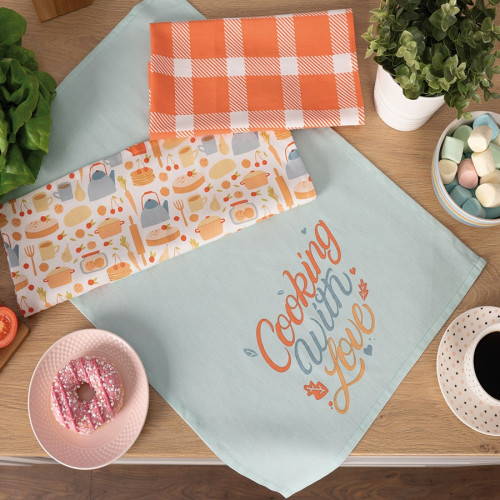 Zestaw 3 ścierek kuchennych Cooking With Love, rozmiar 40x60 cm, kolorowe