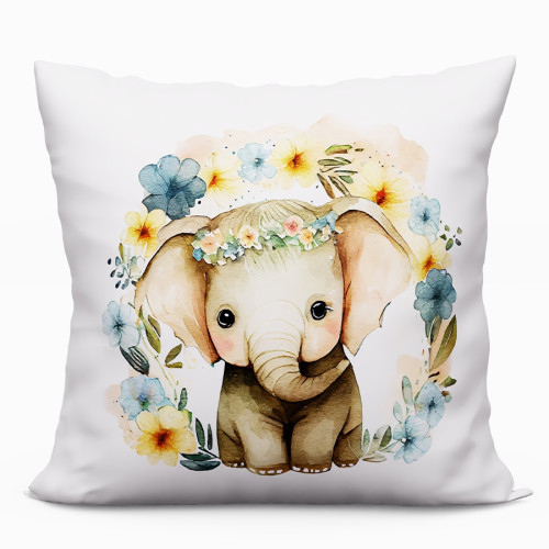 Poduszka z mikrofibry z wypełnieniem silikonowym z kolorowym nadrukiem, rozmiar 40x40 cm, Słonik