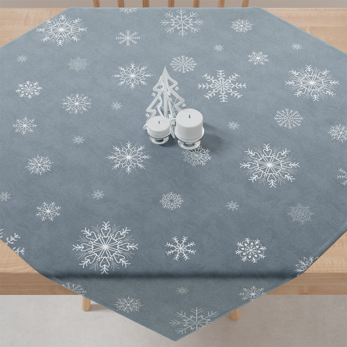 Serweta wodoodporna ze śnieżynkami velvet, 85x85cm, kolor jasny niebieski ze srebrnym zdobieniem