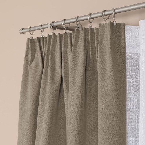 Gotowa zasłona do salonu 100% zaciemniająca na taśmie, kolor szarobeżowy, dostępna w kilku rozmiarach