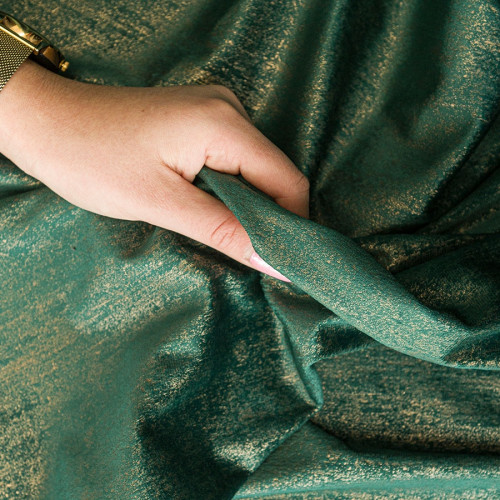 Welwetowy materiał na zasłony ze złotym nadrukiem, kolor ciemny zielony, wysokość 300 cm, Eleonora - sprzedawany na metry