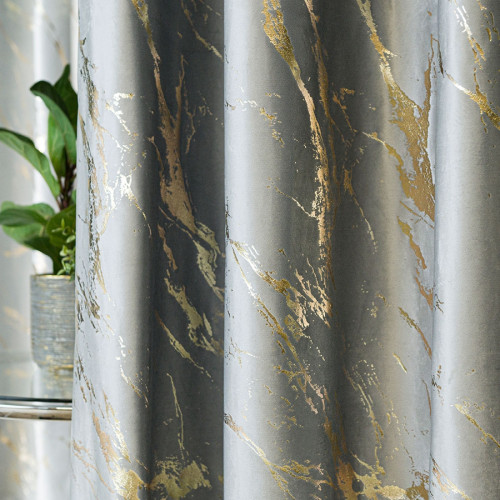 Welwetowy materiał na zasłony ze złotym nadrukiem, kolor jasny szary, wysokość 300 cm, Marma - sprzedawany na metry