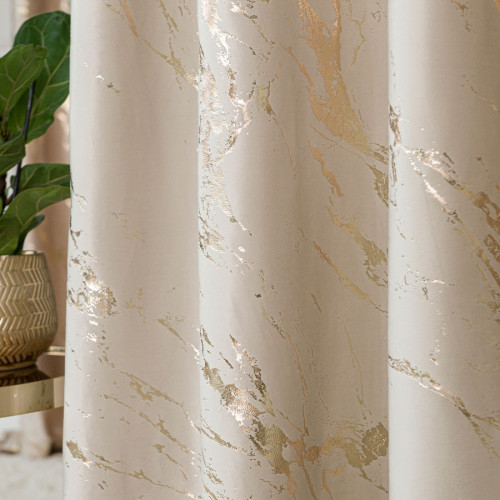Welwetowy materiał na zasłony ze złotym nadrukiem, kolor jasny kremowy, wysokość 300 cm, Marma - sprzedawany na metry