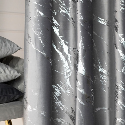 Welwetowy materiał na zasłony ze srebrnym marmurowym nadrukiem, kolor jasny szary, wysokość 300 cm, Marma - sprzedawany na metry