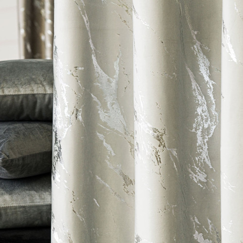 Welwetowy materiał na zasłony ze srebrnym marmurowym nadrukiem, kolor pastelowy szary, wysokość 300 cm, Marma - sprzedawany na metry