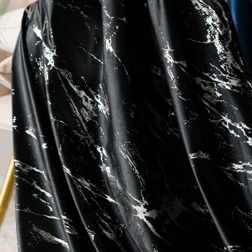 Welwetowy materiał na zasłony ze srebrnym marmurowym nadrukiem, kolor czarny, wysokość 300 cm, Marma - sprzedawany na metry