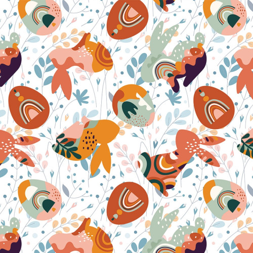 Świąteczna tkanina zasłonowa, bawełniana z dodatkiem poliestru, nadruk wzór wielkanocny 010, szerokość 140 cm, TZ7030 - sprzedawana na metry