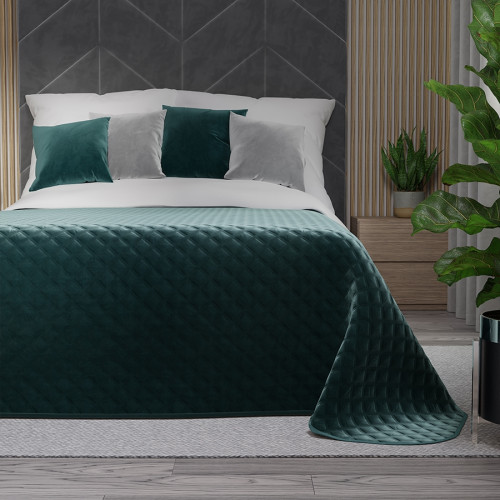 Pikowana welwetowa narzuta na łóżko, kolor ciemny turkusowy