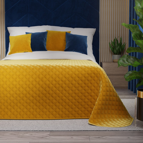 Pikowana welwetowa narzuta na łóżko, kolor szafranowy